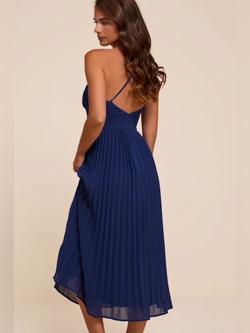 Lulus | Wondrous Muse Dark Blue Pleated One-Shoulder Midi Dress - Picture 5 of 10